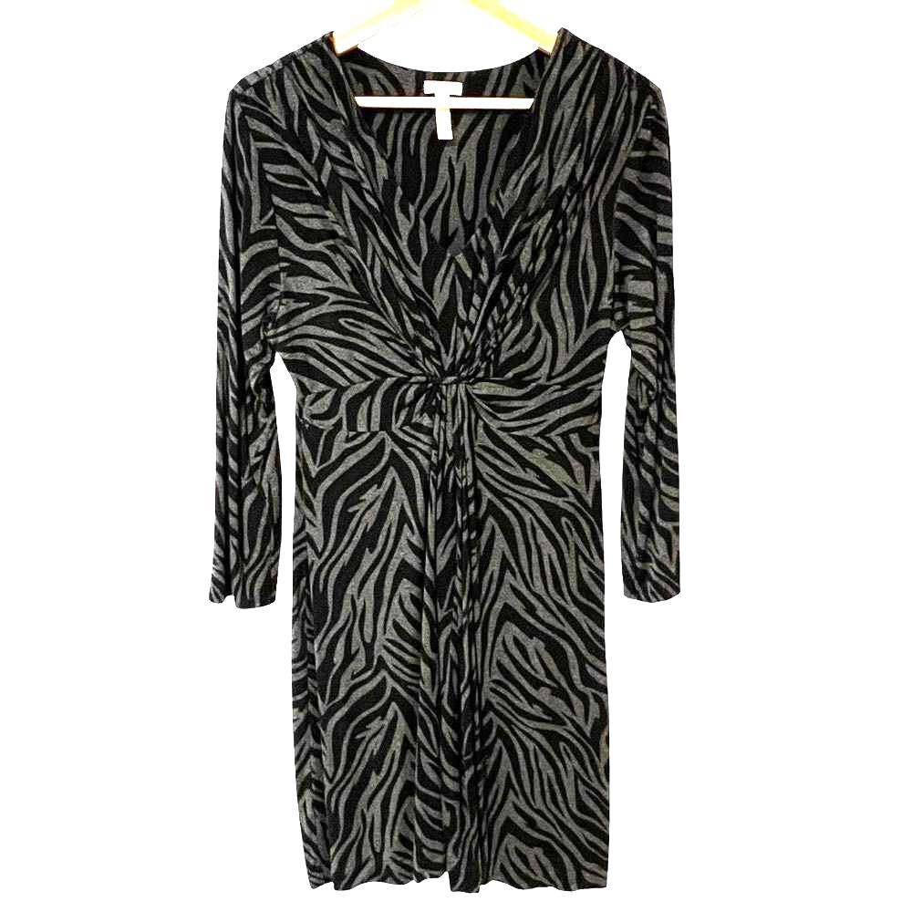 Soma Womens Zebra Print Baddie Dress Size M Twist Front Mob Wife Office Stretch